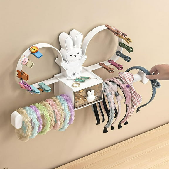 1Pcs Hanging Hair Band Organizer with Drawer, Wall Mounted Hair Accessory Holder for Hair Clips, Hair Bands, Jewelry, Necklaces, Bracelets, Home Storage and Organizer for Bedroom