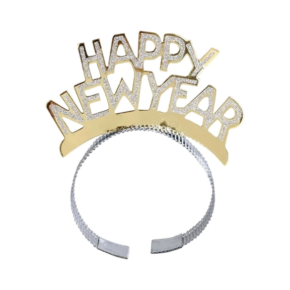 1Pcs Happy New Year Headband for Women New Year Eve Hairbands Party Supplies Holiday Headwear Decoration Gifts (Gold)
