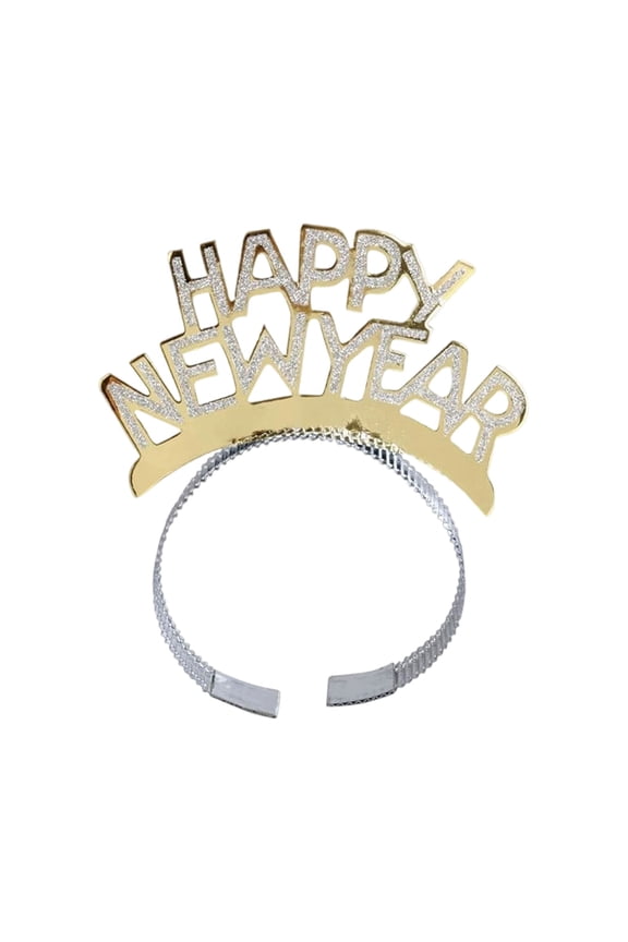 1Pcs Happy New Year Headband for Women New Year Eve Hairbands Party Supplies Holiday Headwear Decoration Gifts (Gold)