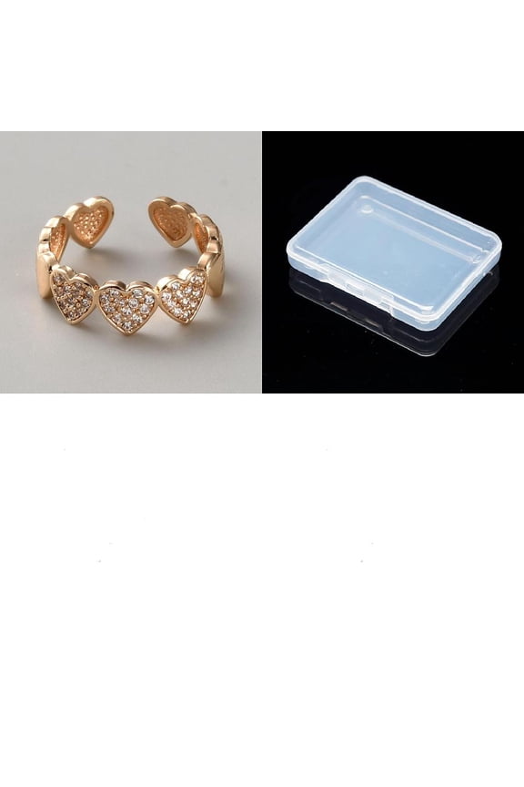1Pcs Heart Brass Rhinestone Cuff Rings Adjustable Open Rings for Women Birthday Festival Personalized Jewelry Light Gold 5.5mm