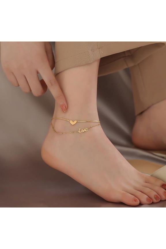 1Pcs Heart Charm Anklets Adjustable Minimalist Foot Chain Jewelry Ankle Bracelet Charm for Women Dainty Trendy Jewelry Golden