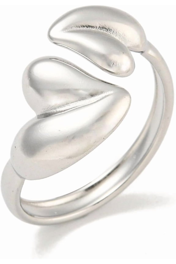 1Pcs Heart Open Rings for Women Adjustable Knuckle Rings Personalized Ring for Anniversary Birthday Valentine's Day Trendy Gift Stainless Steel Color ID: 16mm