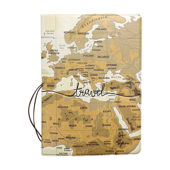 1Pcs Imitation Leather Passport Holder Cover Case Map Pattern Goldenrod 100x4mm
