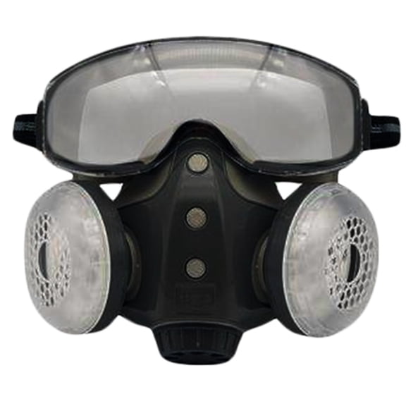 1Pcs Integrated Goggle Dual Filter Half Face Respirator Mask Ergonomic Adjustable Strap All-in-One Eye & Nose Protection Mask For Spray Painting Grinding Industrial Construction Work(Grey-21cm)