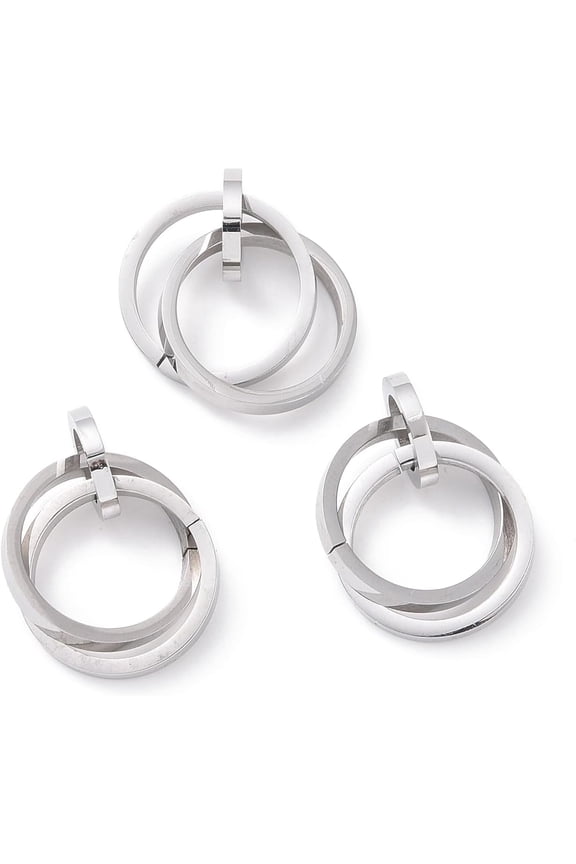 1Pcs Interlocking Ring Pendant 304 Stainless Steel Pendants Mixed Color 37.5~38x21mm ring: 12~21x2~3mm inner diameter: 8mm and 17.5mm.. Silver