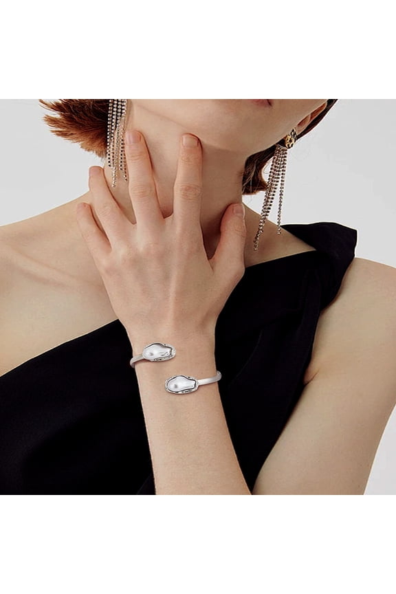 1Pcs Iron Cuff Bangles Imitation Pearl Bangles Asymmetrical Shaped Bracelet for Women Birthday Festival Elegant Gifts Personalized Jewelry 1/4 inch(0.6cm) DIY