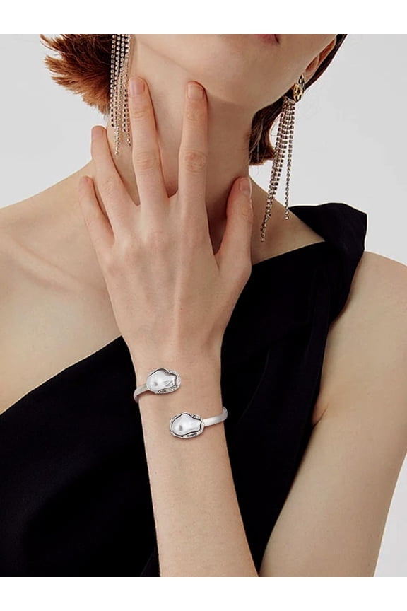 1Pcs Iron Cuff Bangles Imitation Pearl Bangles Asymmetrical Shaped Bracelet for Women Birthday Festival Elegant Gifts Personalized Jewelry 1/4 inch(0.6cm) Clear