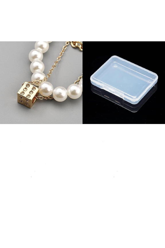 1Pcs Iron Imitation Pearl 3 Layer Necklaces White Alloy Dice Pendant Golden Simple Necklaces