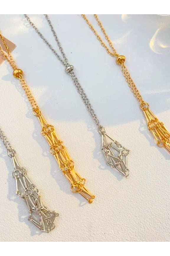 1Pcs Iron Macrame Pouch Necklace Making for Gemstone Bamboo Necklace Pendant Platinum Sweater Chain for Women Birthday Festival Elegant Gifts DIY Personalized Jewelry Making DIY