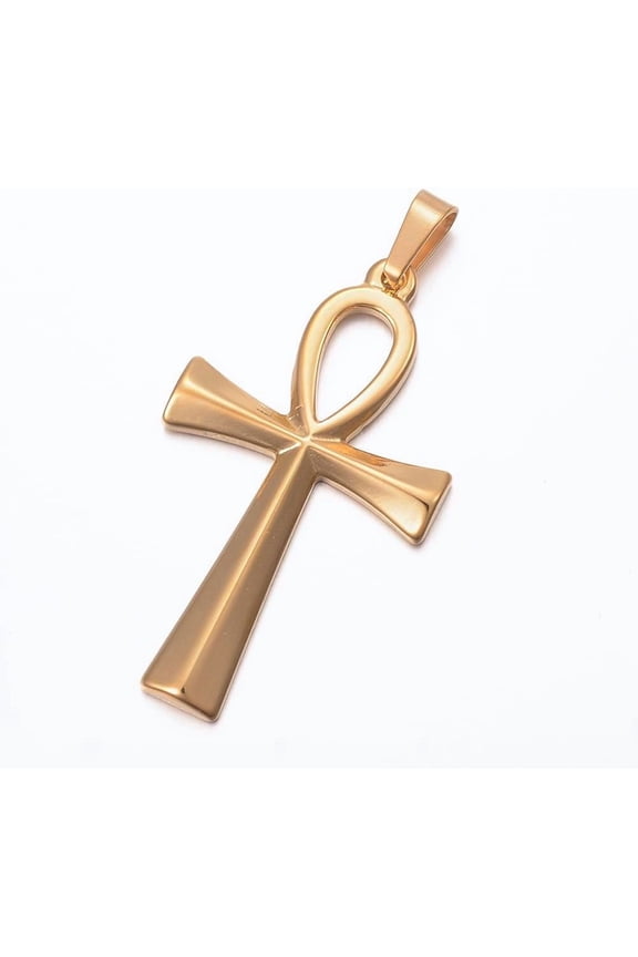 1Pcs Jewelry Making Charms 304 Stainless Steel Pendants Ankh Cross Golden for Women DIY Necklace Bracelet Earring Jewelry Craft Making 44.5x25.5x3mm Hole: 8x4mm