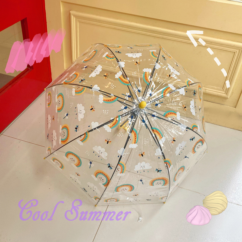 1Pcs Kids Clear Bubble Umbrella with an Easy Grip Curved Handle, Safety