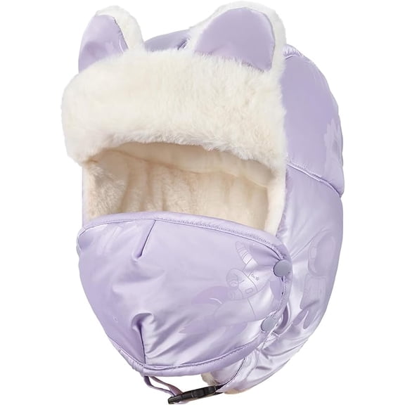 1Pcs  Kids Trapper Hat for Girls Boy Windproof Kids Warm Hat Fur-Lined Earflap Hat with Mask for Cold Snow Weather【 Light Purple 】
