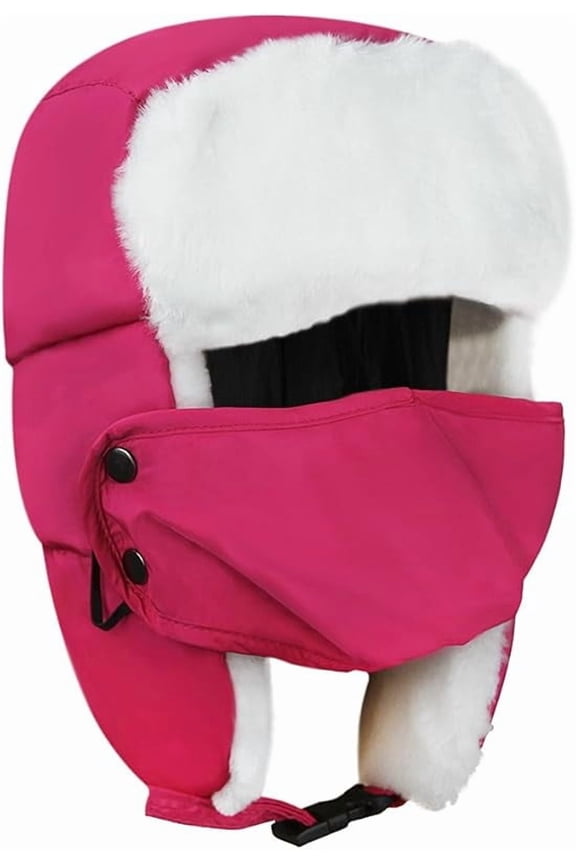 1Pcs  Kids Waterproof Winter Hat Windproof Ski Mask Trapper Hat Baby Teen Cute Ear Flap Fur Warm Beanie Cap Cold Weather Snow Hats  【 Rose Red 】