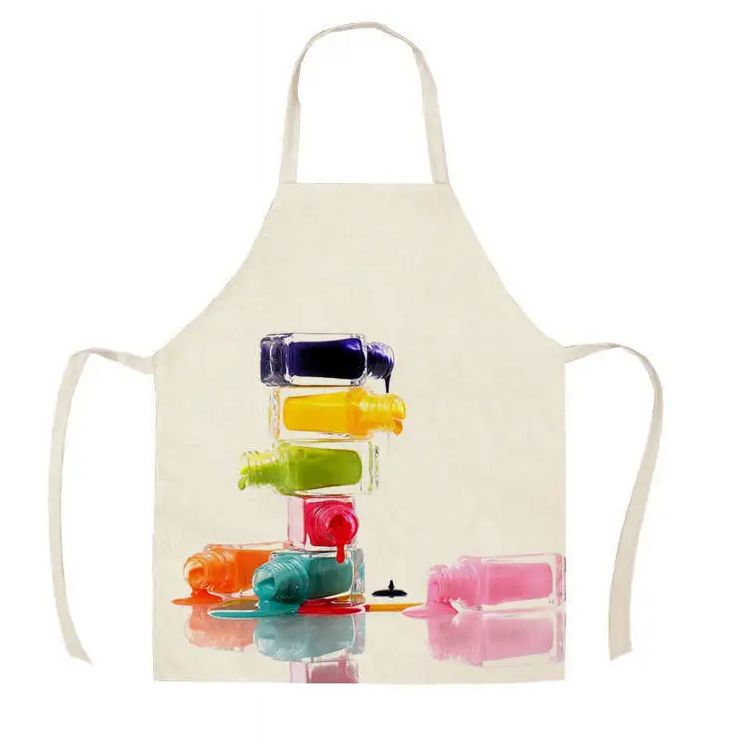 1Pcs Kitchen Apron Color nail polish bottle Printed Sleeveless Cotton