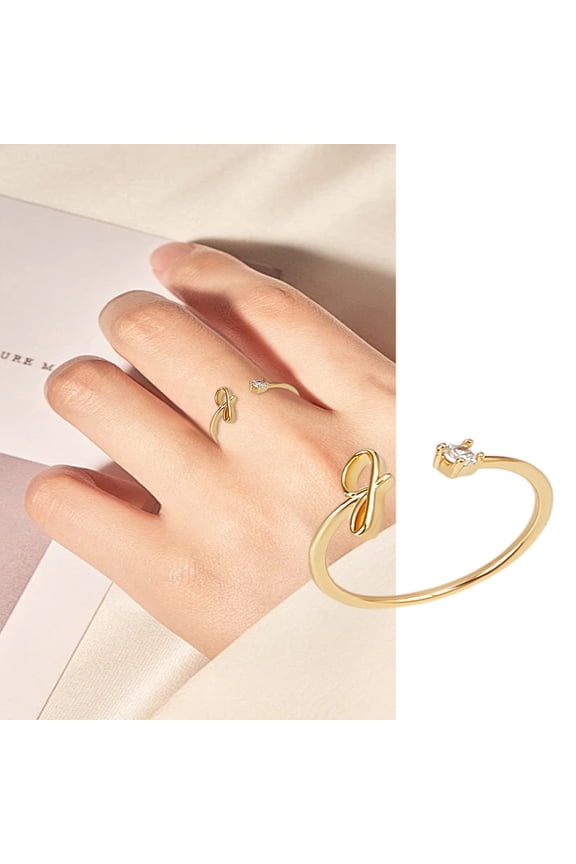 1Pcs Letter Brass Rhinestone Open Cuff Rings Golden A-Z Initial Open Ring for Women Personalized Jewelry Gifts DIY Letter G