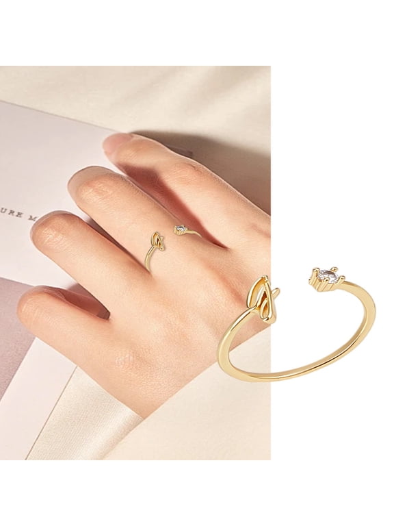 1Pcs Letter Brass Rhinestone Open Cuff Rings Golden A-Z Initial Open Ring for Women Personalized Jewelry Gifts DIY Letter J