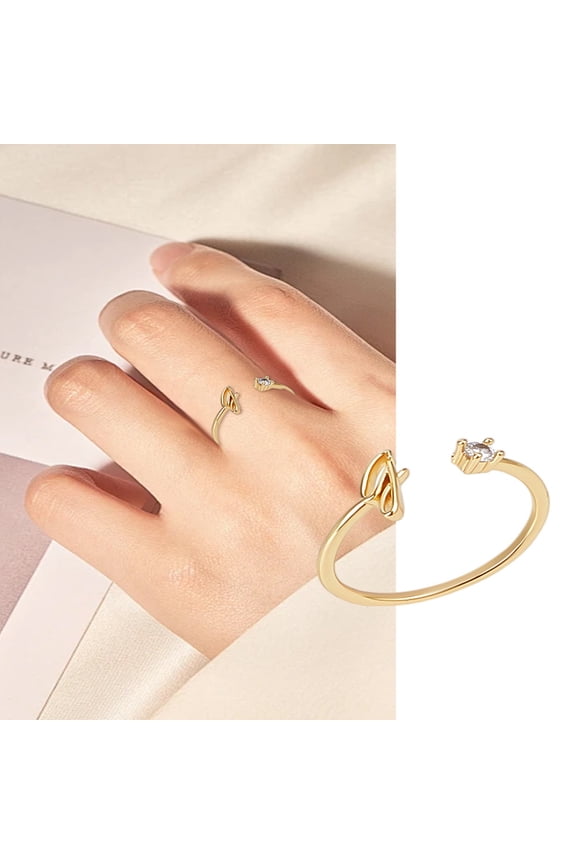 1Pcs Letter Brass Rhinestone Open Cuff Rings Golden A-Z Initial Open Ring for Women Personalized Jewelry Gifts DIY Letter J