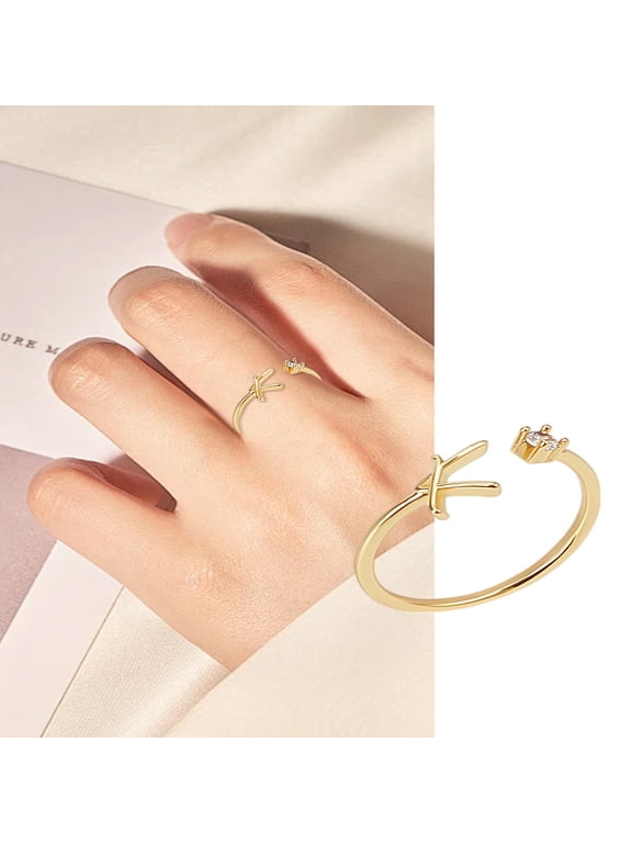 1Pcs Letter Brass Rhinestone Open Cuff Rings Golden A-Z Initial Open Ring for Women Personalized Jewelry Gifts DIY Letter K