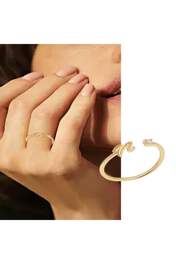 1Pcs Letter Brass Rhinestone Open Cuff Rings Golden A-Z Initial Open Ring for Women Personalized Jewelry Gifts DIY Letter N