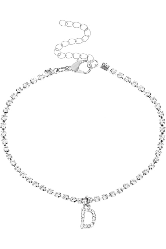 1Pcs Letter D Alloy Full Rhinestone Charm Anklets for Women Letter Chain Anklets Platinum Anklets DIY