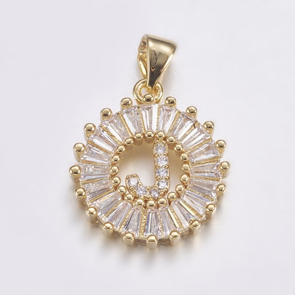 1Pcs Letter.J Pendants Rack Plating Brass Micro Pave Cubic Zirconia Letter Pendants Flat Round Pendants Real 18K Gold Plated Women Necklace
