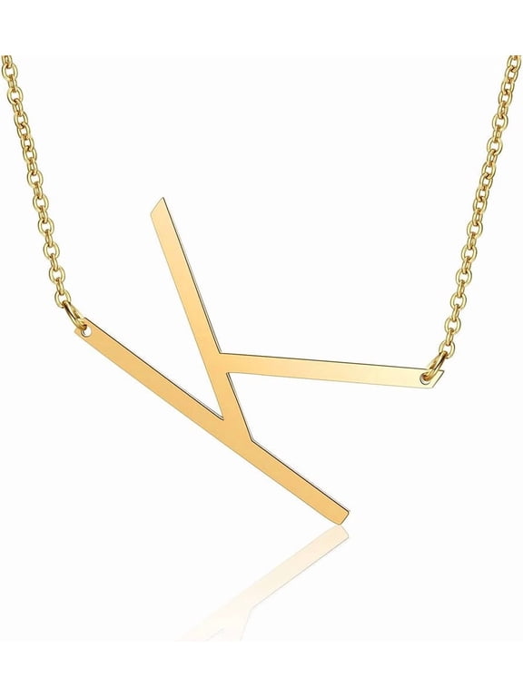 1Pcs Letter.K Necklace 17~18 inch Initial Pendants Necklaces with Cable Chains Dainty Minimalist Simple Necklace for Fashion Jewelry Wedding Birthday Gift Gold
