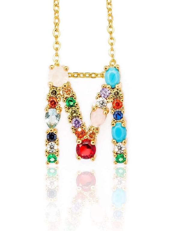 1Pcs Letter.M Necklace 18 inch Dainty Brass Minimalist Simple Initial Pendent Necklace with Cubic Zirconia Decoration Fashion Jewelry Gift for Women Men Making DIY