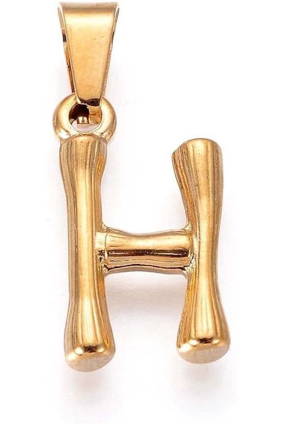 1Pcs Letter Pendant 304 Stainless Steel Pendants Bamboo Style Golden Color Letter.H