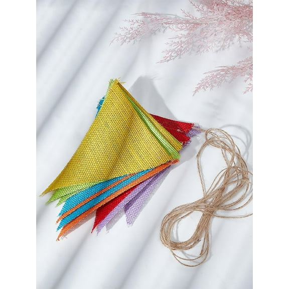 1Pcs Linen & Twine Pennant Flags Banners Triangle Rainbow Pennant Banner Colorful Decorations Fabric for Christmas Birthday Wedding Holiday Outdoor Party Supplies 3940x170x3mm Making DIY