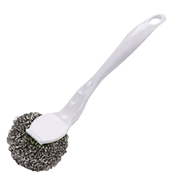 1Pcs Long & Short Handle Stainless Steel Scrub Brush with 8 Replacement Wire Pads, Heavy-Duty Pot Pan Cleaner Ergonomic Grip Kitchen Essential for Home Restaurant