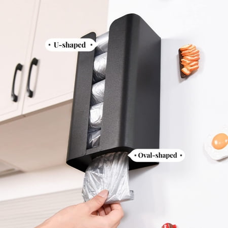 1Pcs Magnetic Suction Plastic Bag Holder - Grocery Bag Dispenser - Wide Opening Plastic Bag Tissue Storage Device Without Installation - Fingerprint Resistant (Black)