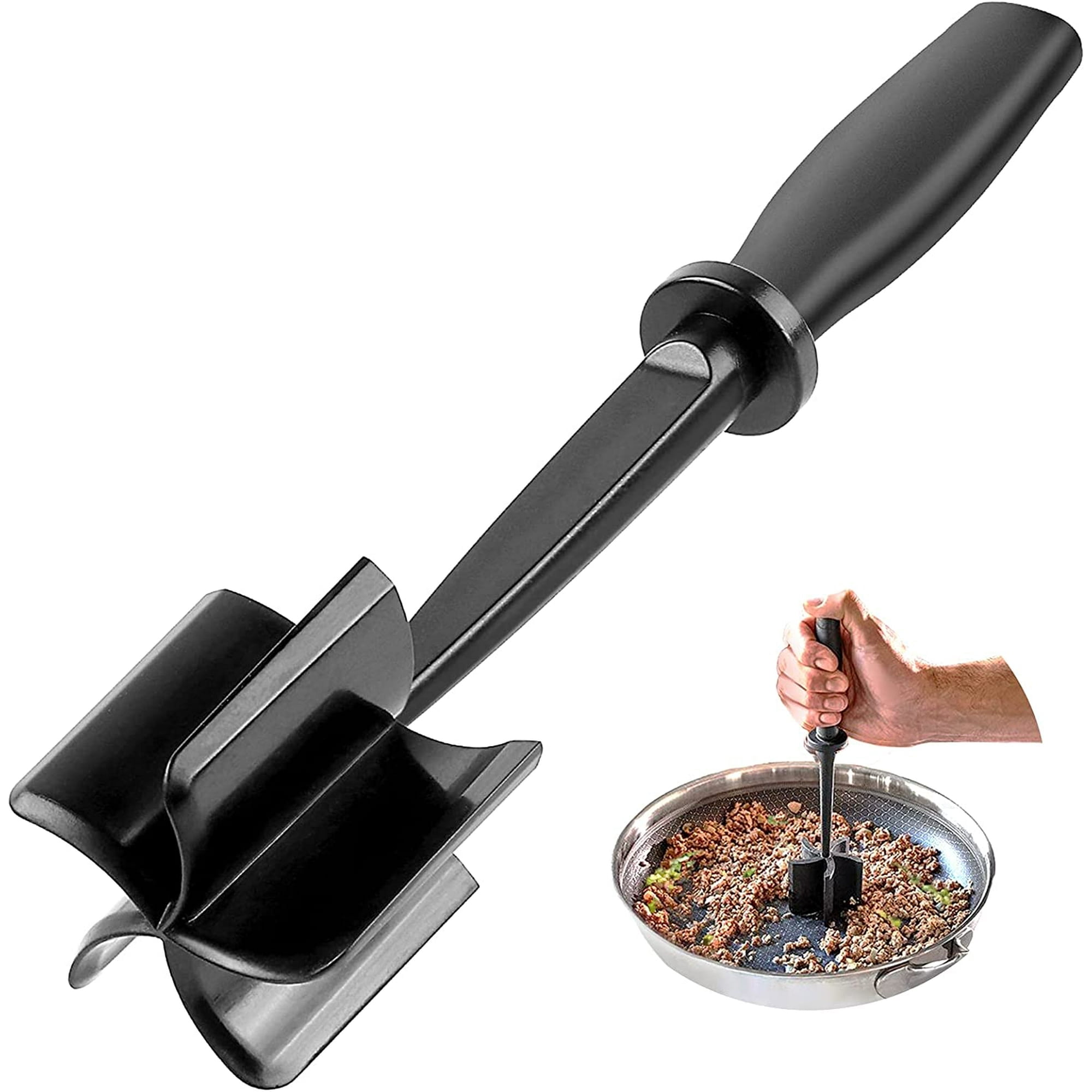 Black Plastic Meat and Potato Masher with Ergonomic Handle