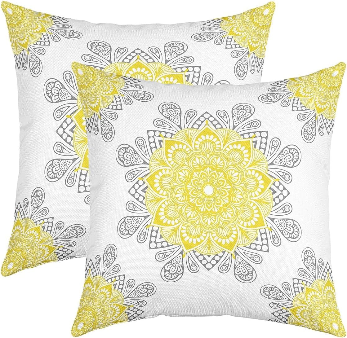 1Pcs Medallion Flower Yellow Mandala Cushion Covers, Boho Paisley Throw