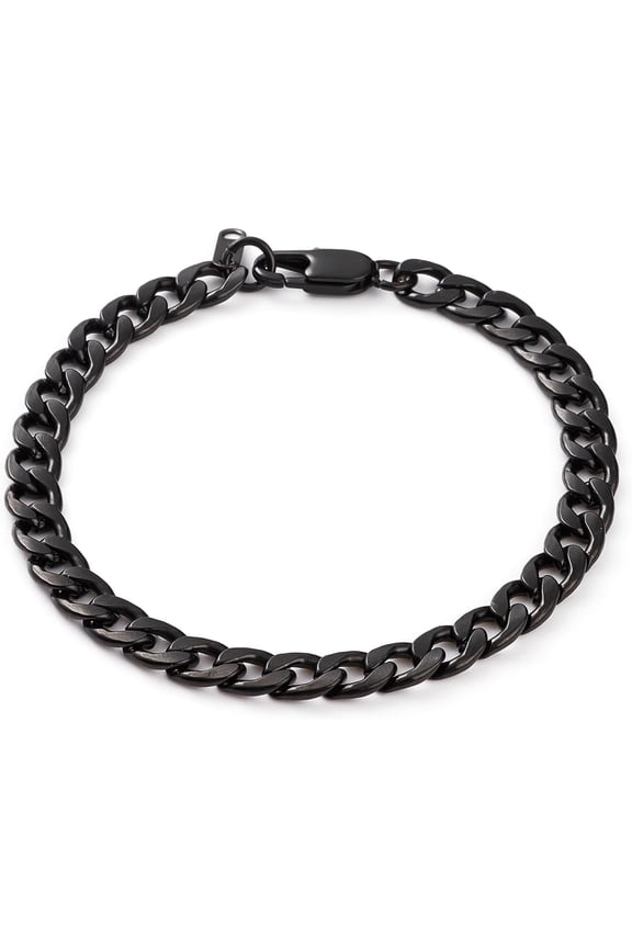 1Pcs Men's 304 Stainless Steel Cuban Link Chain Bracelets Bracelets with Lobster Claw Clasps Electrophoresis Black Metal Bracelets for Necklace Bracelet Jewelry Making 8-1/2 inch(21.6cm) for DIY
