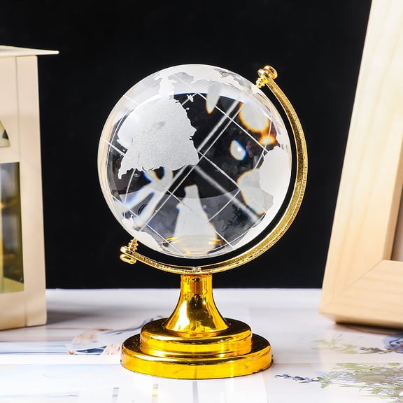 1Pcs Mini Crystal Globe Creative Transparent Handcrafted Decor Desktop Ornament Photo Prop, Golden Globe
