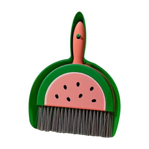 1Pcs Mini Dustpan and Brush, Cute Small Sweeper for Desk Table Bedroom, Kids Cleaning Toy with Watermelon Design, 9X7In (Green)