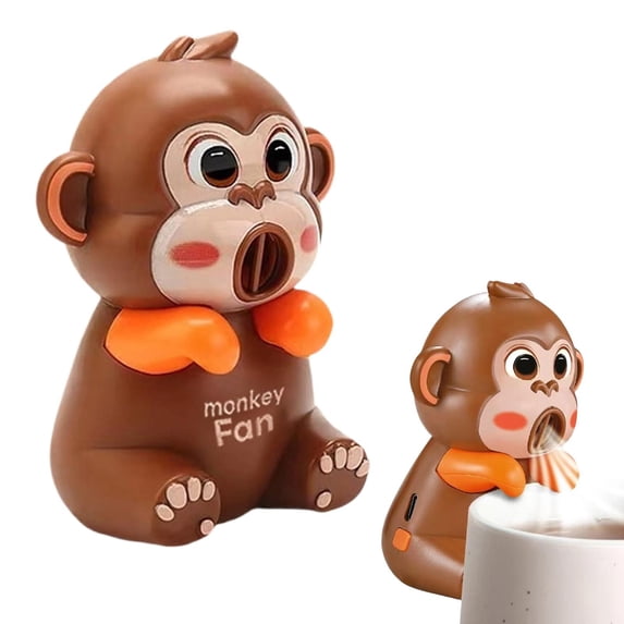 1Pcs Mini Fans That Blow Cold Air Cup Holder Fan, Clip-On Mini Fan For Cup & Bowl,Cute Animal Monkey Shaped Air-Blowing Cooling Attachment For Hot Drinks, Rechargeable Personal Fan Food Fan For Desk