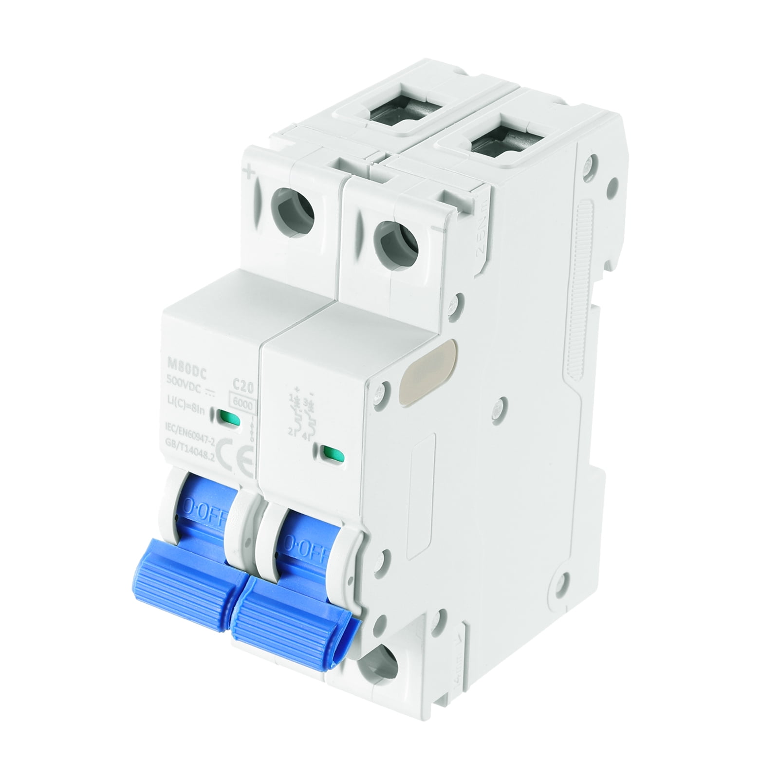 1Pcs Miniature Circuit Breaker 2P 20A DC 500V M80DC DIN Rail Mount Protection Thermal Magnetic Trip Blue