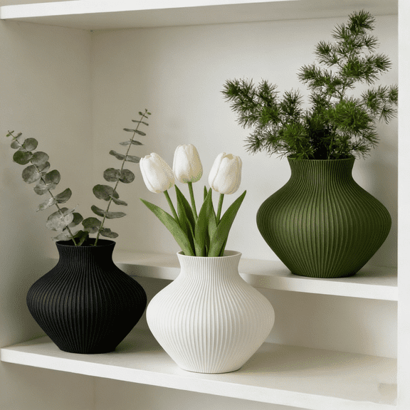 1Pcs Minimalist Black Plastic Vase for Flowers Plants Home Decor, Modern Flower Vase for Living Room Table, Ceramic Decorative Vase for Fresh Dried Flowers, Contemporary Centerpiece, 4.7x5.7" Black