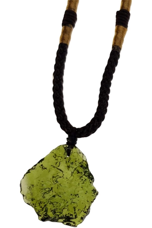 1Pcs Moldavite Irregular Natural Stone Gemstone Crystal Meteorite Pendant Necklace Handmade Handwoven Rope Chain Citrine Necklaec for Women Men Energy Jewelry Gift