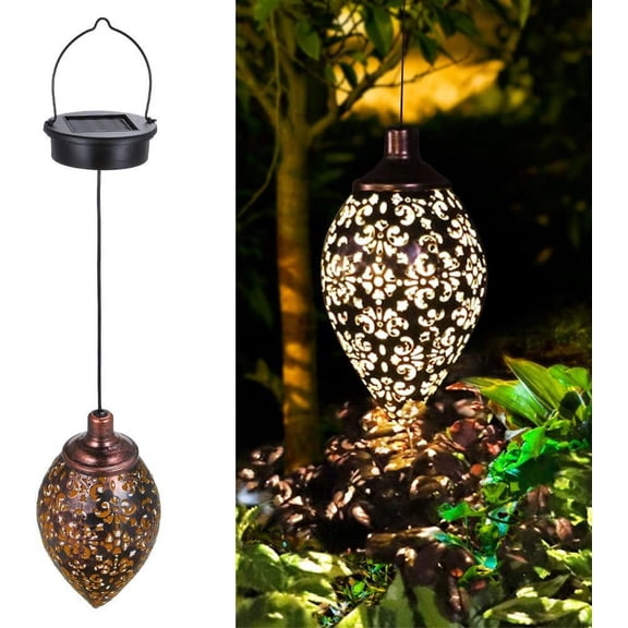 1Pcs Moroccan Hanging Solar Lanterns Outdoor, Vintage Waterproof Pendant Lights Outdoor , Daisy Pattern Iron Solar Powered Pendant Lights for Outside, Patio, Porch, Pathway