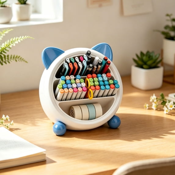 1Pcs Multi Compartment Slant Opening Desk Storage Bin 7.5in, Glossy Plastic Cute Aesthetic Organizer Cup, Tabletop Sundry Container For Workspace & Makeup Counter