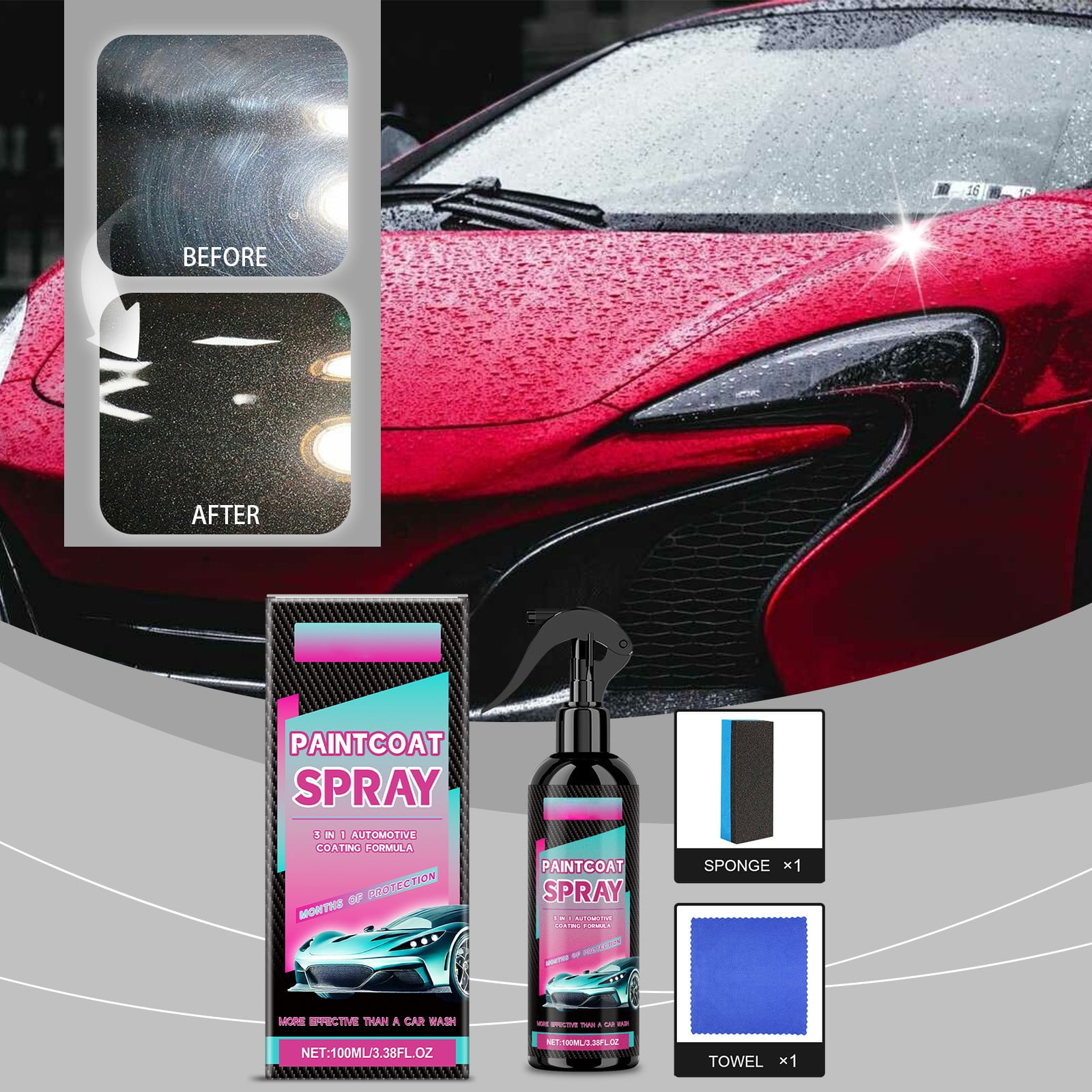 Sopami 3-in-1 Auto-Beschichtungsspray - Schnellwirkend Für Glanz & Kratzerschutz