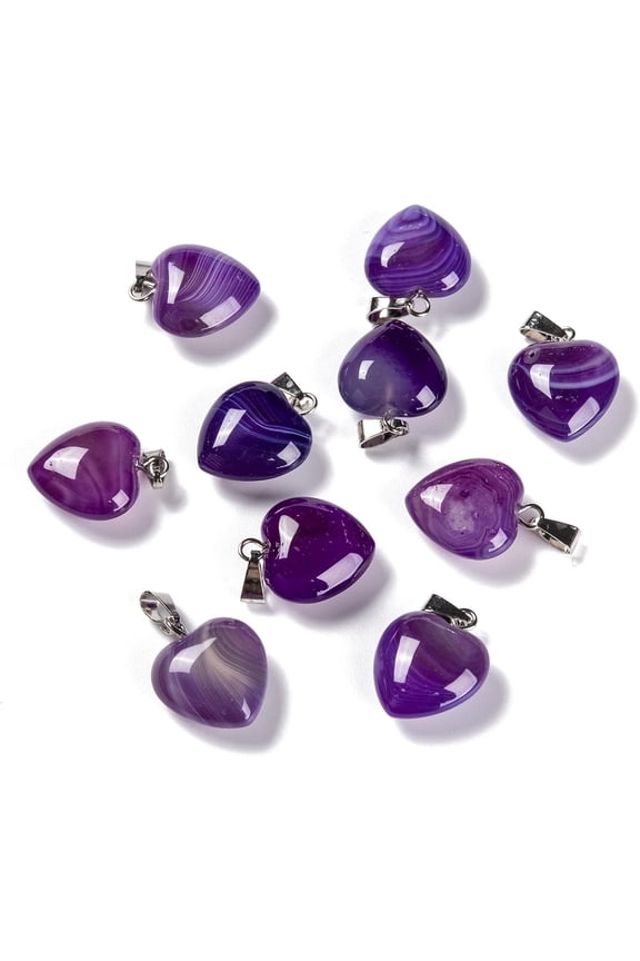 1Pcs Natural Agate Heart Pendants Purple Charm Pendant with Platinum Brass Loops Dyed Heated Heart Gemstone Charms for Women Necklace Bracelet Jewelry Making 18~19x15~15.5x7.5~10mm