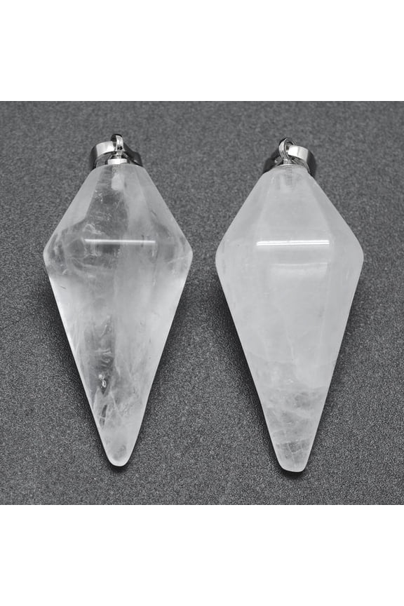 1Pcs Natural Quartz Crystal Pointed Pendants Rock Crystal Pendants with Brass Findings Platinum Gemstone Pendant Charms for DIY Necklace Bracelet Jewelry Making 38.5x16x14.5mm