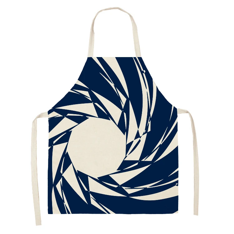 1Pcs Navy Blue Geometric Pattern Kitchen Sleeveless Aprons Cotton Linen ...