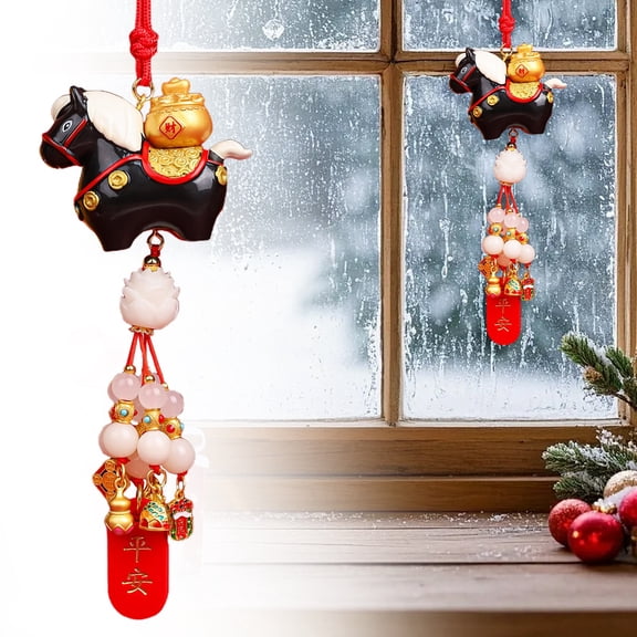 1Pcs New Year Bag Charm, 2026 Year of The Horse Bag Charm, Hanging Ornament for Car Backpack Decor, Chinese New Year Decoration Gift, 17*6cm/6.69*2.2Inch (Black, Ping an (Peaceful) Tag)