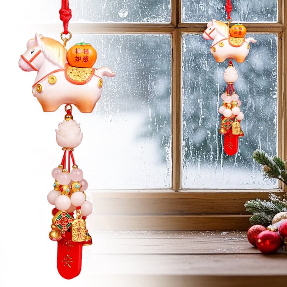 1Pcs New Year Bag Charm, 2026 Year of The Horse Bag Charm, Hanging Ornament for Car Backpack Decor, Chinese New Year Decoration Gift, 17*6cm/6.69*2.2Inch (White, Ping an (Peaceful) Tag)