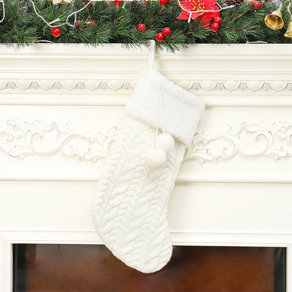 1Pcs New arrival Christmas decorations knitted wool thick white wool socks hotel home Christmas socks wholesale