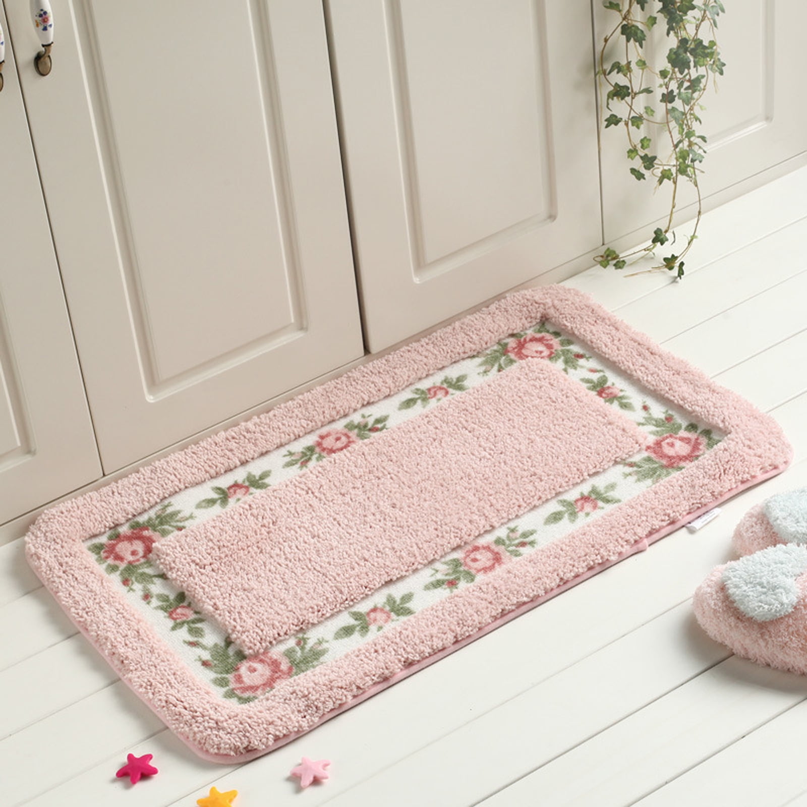 1Pcs Non-Skid Floral Rose Bathroom Rectangle Door Floor Rugs - Pink ...